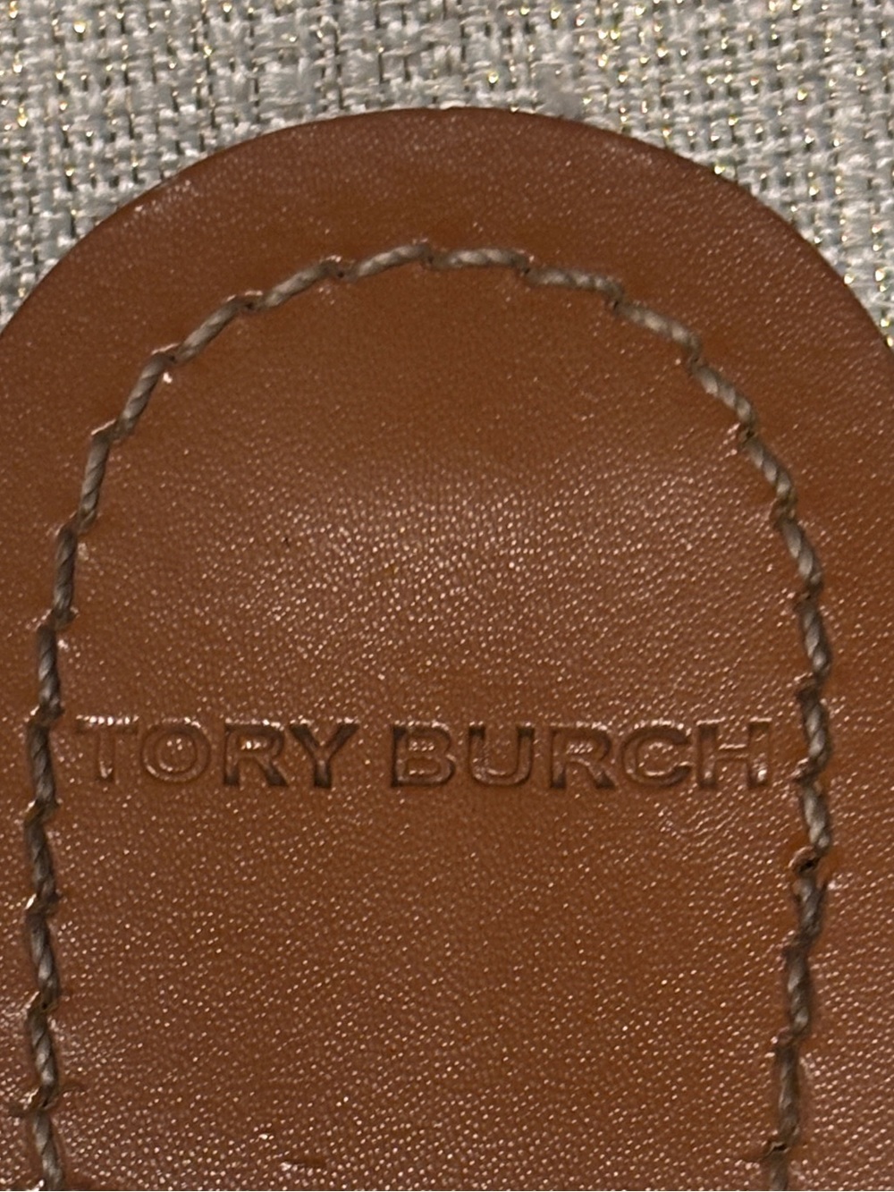 Tory Burch Black Leather Sandals with Gold Logo on Tan Footbed Size 8M - Picture 5 of 6